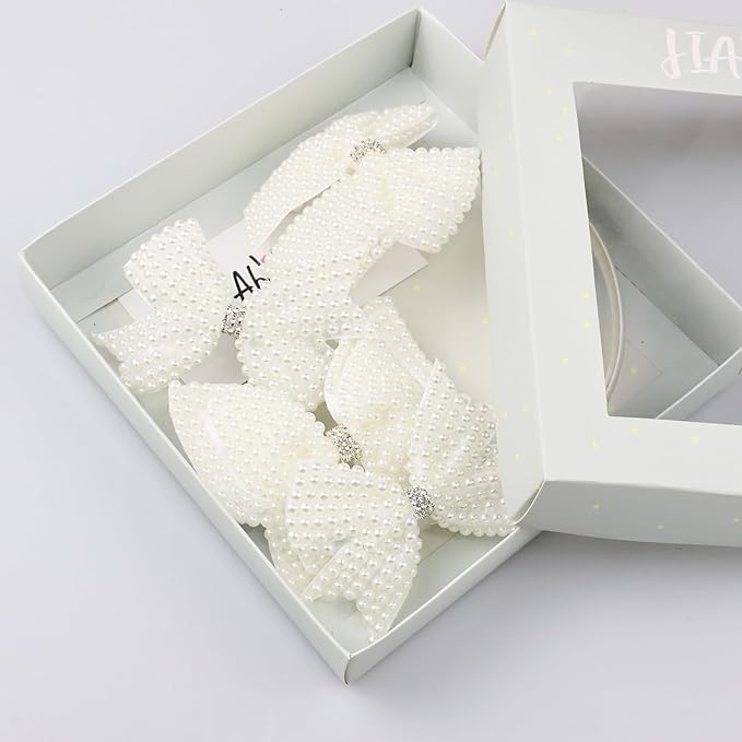 JIAHANG Baby Girls Hair Bow Headband and Clips Set, Children Hair Accessories Gift 4Pcs Set (pearlseriesB)
