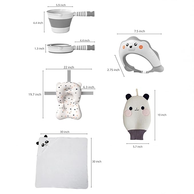 6-in-1 Collapsible Baby Bathtub Set with Thermometer, Foldable Infant Tub for Newborn to Toddler, Portable Bath Set with Cushion, Rinse Cup, Cap, Towel & Mitt, All-in-One Baby Bath Essentials