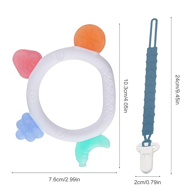 Baby Teething Toys with Silicone Pacifier Clip, Silicone Teether BPA Free, Teething Relief, Chew Toy for Sore Gums, Easy to Hold for Babies 3-6, 6-12 Months (4-Pack)