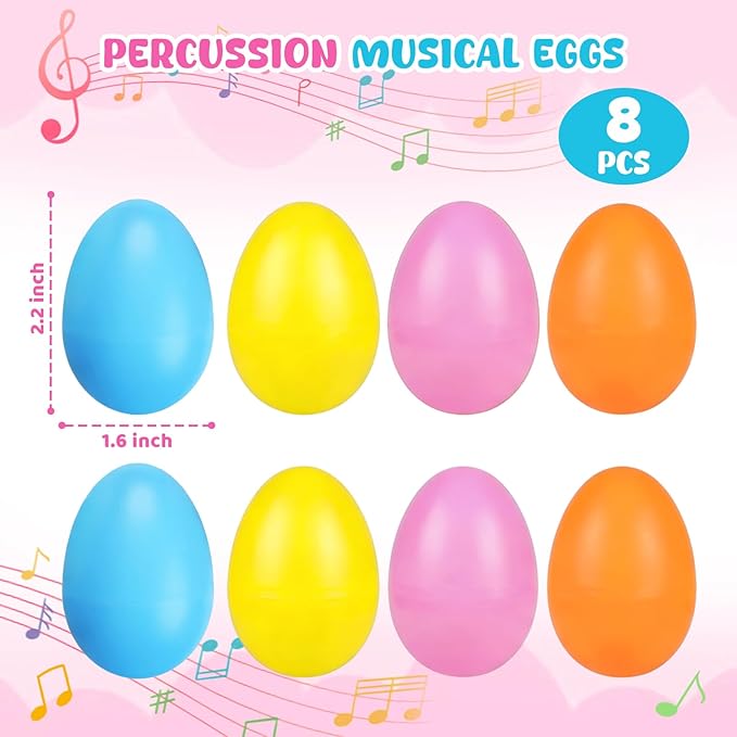 LovesTown 8PCS Plastic Egg Shakers, Musical Instruments for Kids Plastic Egg Toy Maracas for Toddlers Hand Percussion Musical Eggs Easter Basket Stuffers