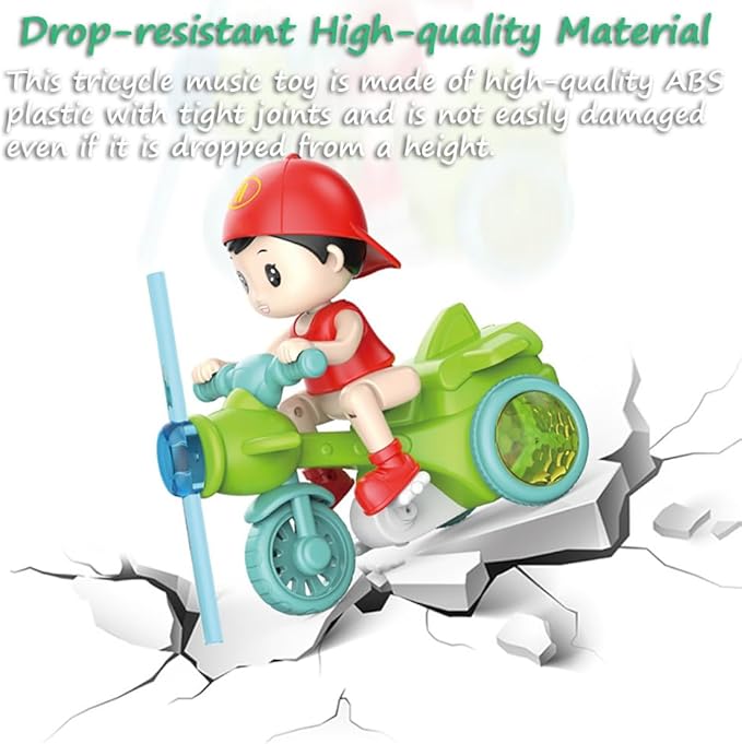 Miracland 360° Stunt Tricycle Toy, Riding-Simulation Pedicab with LED Lights & Dynamic Music, STEM Spinning Electric Trike Gift for Kids (Green)