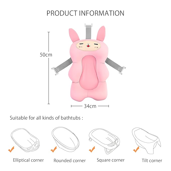 SONARIN Baby Bath Pad,Non-Slip Baby Bath Cushion Mat Infant Floating Bathtub Pad Newborn Bath Tub Seat Mat Soft Bath Pillow for Tub Adjustable Baby Shower Support Seat for Baby 0-12 Months(Pink)