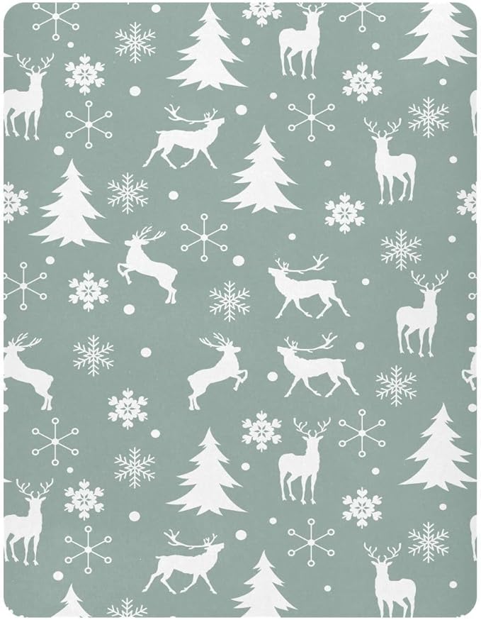 Fitted Crib Sheets Christmas Xmas Deer Snowflake Stretchy Portable Playard Sheets for Baby Toddler, Breathable Soft Mini Crib Mattress 39 x 27 in for Boys and Girls