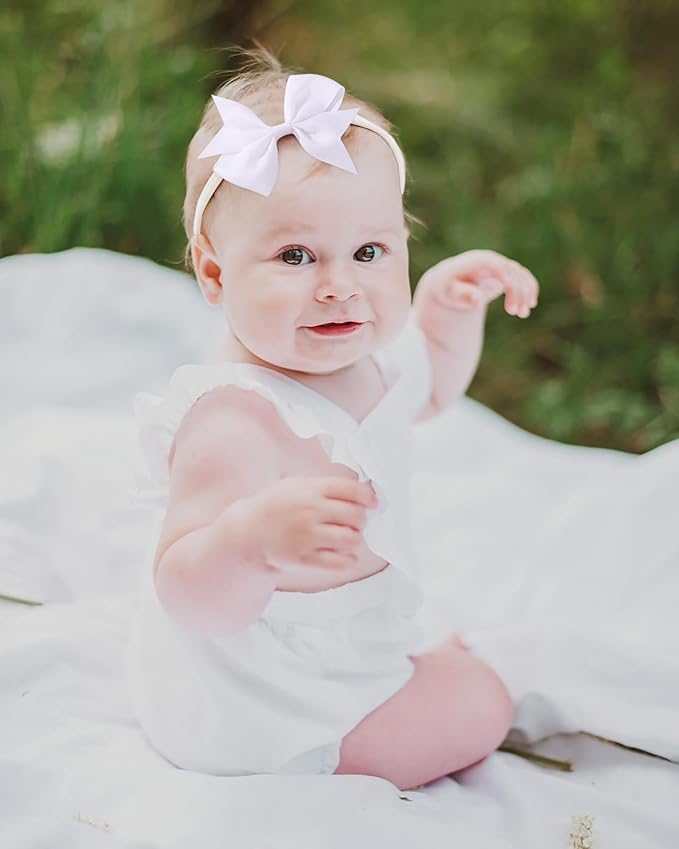 jollybows 40pcs Baby Girls Grosgrain Ribbon Hair Bows Headbands 4" Hair Band Hair Accessories for Infants Newborn Toddler