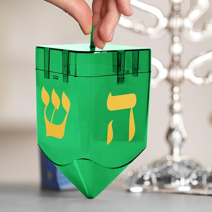 Large Fillable Dreidels for Hanukkah, Pack of 4 Plastic Dreidels Bulk, Green Large Dreidels That Bring Joy and Tradition to Every Celebration