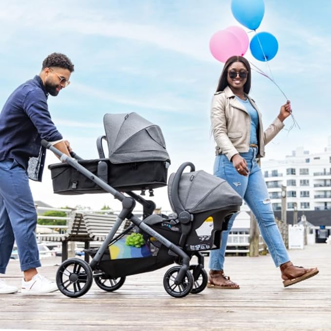 Evenflo Pivot Xpand Modular Travel System with LiteMax Infant Car Seat with Anti-Rebound Bar (Sabino Gray)