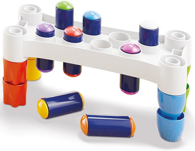 Quercetti: Hammer Peggy - Classic Peg Pounding Bench Toy, Interactive & Colorful, Raise & Lower The Sturdy Board, Cause-Effect Play, Toddler-Kid 18mo+