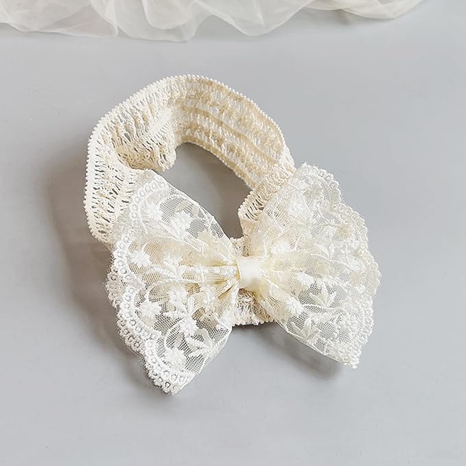 Baby Girls Bow Lace Headband Cute Soft Hairband White Butterfly Knot Headbands for Newborn Infants Toddlers Kids Christening Baptism Birthday Party Hair Accessories(Floral Bow)