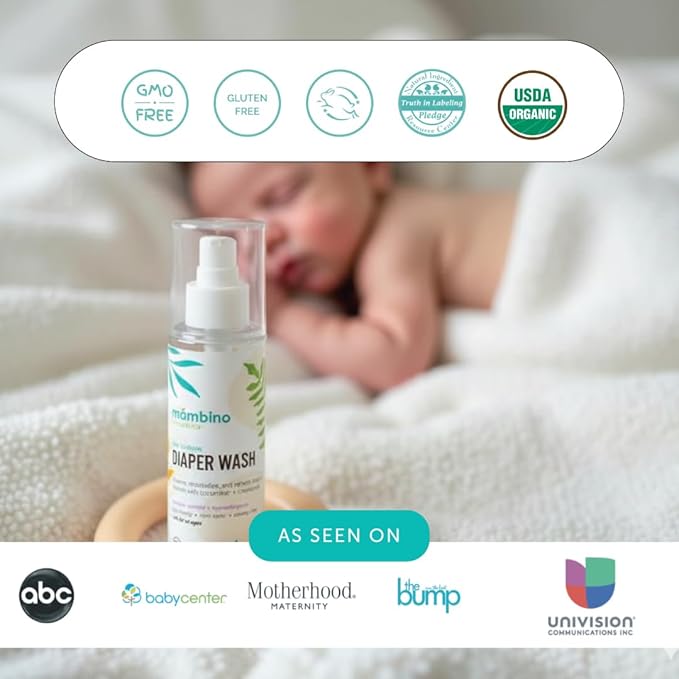 Mambino Organics Diaper Area Wash, Gentle No-Rinse Diaper Rash Spray for Sensitive Skin, Baby Cleansing Water with Organic Chamomile, Vegan, Safe for Newborns, 5 fl oz