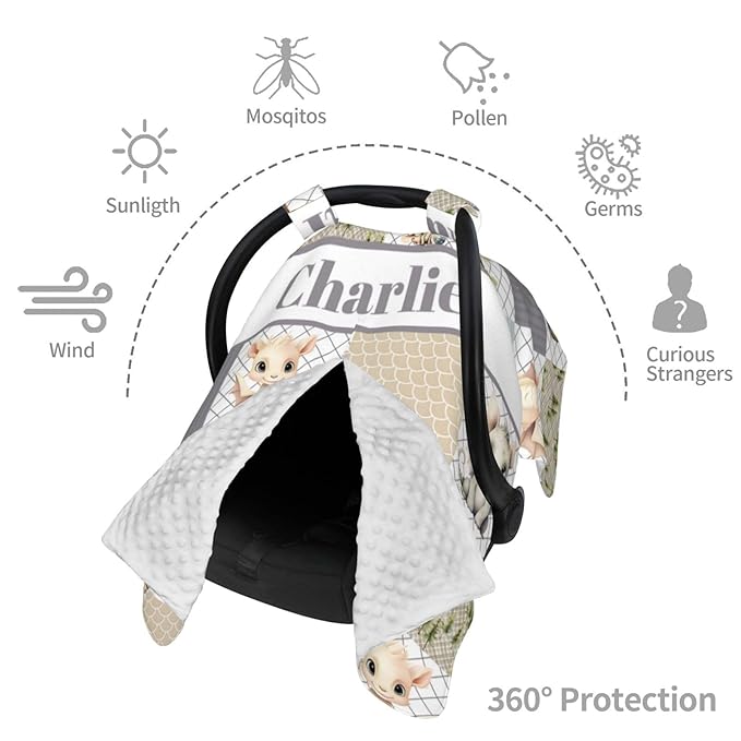 Personalized Baby Car Seat Canopy for Babies with Name, Custom Car Seat Covers for Boys Girls, Dragon Nursing Breastfeeding Stroller Cover Infant Carseat Canopies for Newborn