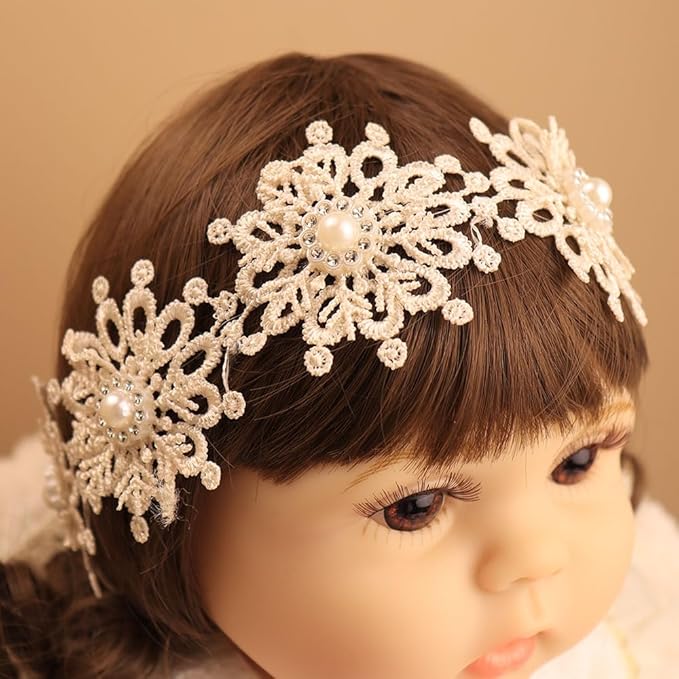 Lace Big Bow Baby Girls Headband Floral Hair Band Toddlers Newborn Infants Christening Baptism Party Hair Accessories for 0-36 Months Elastics Hairband (Style 2)