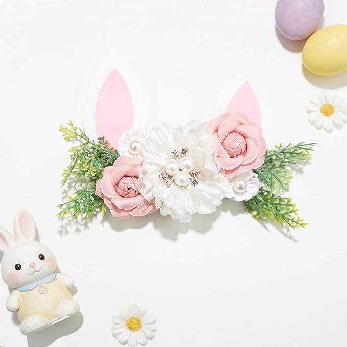 Baby Girls Flower Headband Easter Bunny Ears Nylon Hairband Cute Floral Rabbit Fairy Hair Accessories for Newborn Infant Toddler Kid
