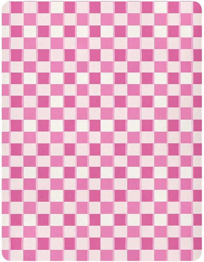 Fitted Crib Sheets Pink Checkered Stretchy Portable Playard Sheets for Baby Toddler, Breathable Soft Mini Crib Mattress 39 x 27 in for Boys and Girls