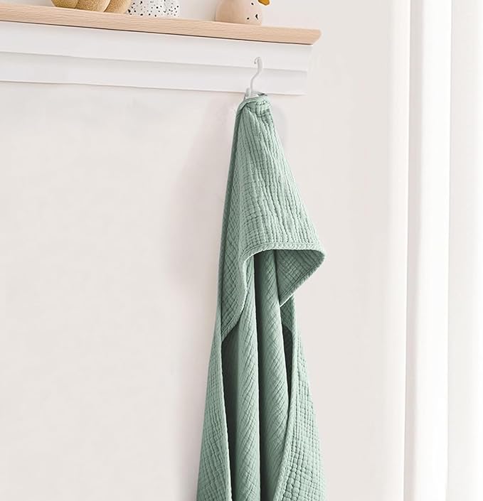 Cinaci 1pc Soft & Absorbent 100% Muslin Cotton Baby Hooded Bath Towel for Baby Girls Boys Newborns Infants Toddlers Kids (Green)
