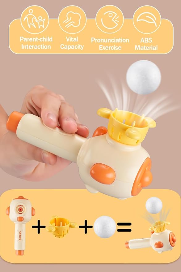 Breathing Exerciser for Kids, Sensory Toys with Whistle, Floating Blow Pipe Balls, Balloon Launcher, Autism Speech Therapy Toys for 3 4 5 6 7 Year Old Boys Girls Gifts-Yellow