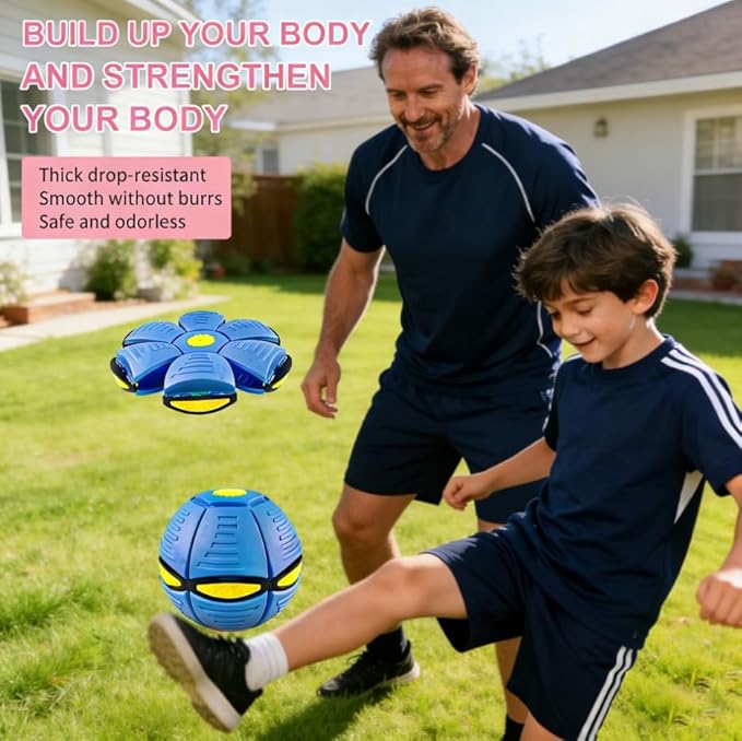 Magic Bouncing Ball with 6 LED Lights, 2-in-1 Flying Saucer Ball, Pop-Up Transform, Explosion-Proof,Gift Pack, Interactive Toy for Indoor & Outdoor Parent-Child Sports