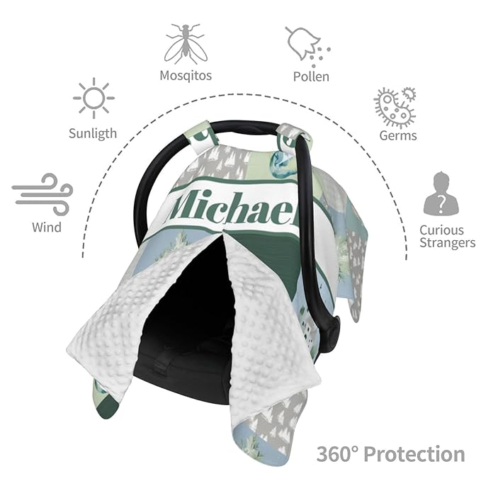 Personalized Baby Car Seat Canopy for Babies with Name, Custom Car Seat Covers for Boys Girls, Cute Dragon Nursing Breastfeeding Stroller Cover Infant Carseat Canopies for Newborn