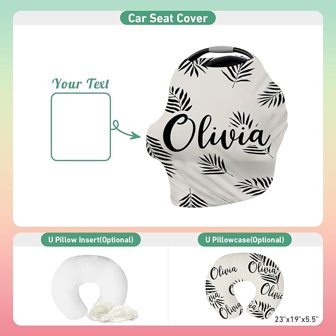 Custom Name Car Seat Canopy - Baby Car Seat Covers, Infant Stroller Cover, Black PatternCarseat Canopy Christmas Birthday Gifts for Girls and Boys