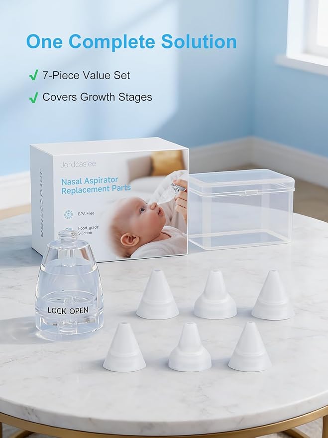 Nasal Aspirator Replacement Parts Compatible with GROWNSY, Watolt, X-Bosak Electric Nose Sucker for Baby & Toddlers, 6 Soft Silicone Tips with Suction Chamber & Storage Case