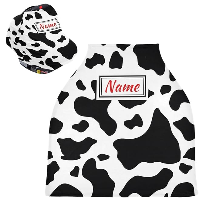 Seamless Pattern Cow Skin Custom Baby Car Seat Cover Personalized Your Name Nursing Covers Breastfeeding Scarf Infant Carseat Canopy for Mom Baby Gift