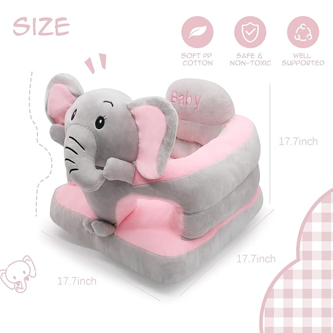 Baby Sitting Support Sofa, Sit Me Up Floor Seat for Baby, Learn to Sit Chair for Toddlers, Infant Seats for Sitting Up 3-12-24 Month (Grey Elephant)