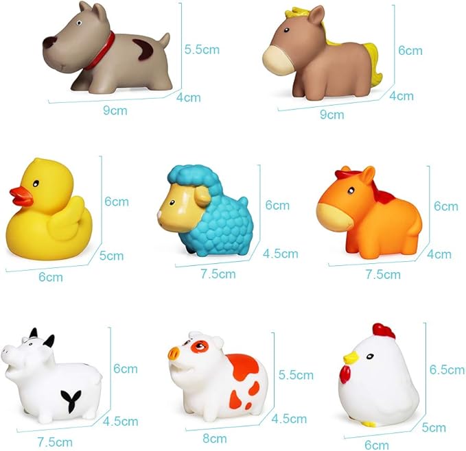 Bath Farm Toys - Floating Bath Time Toys for Toddlers (8PCS) - Bathtub Learning Dogs, Ducks, Sheep, Hen, Pig