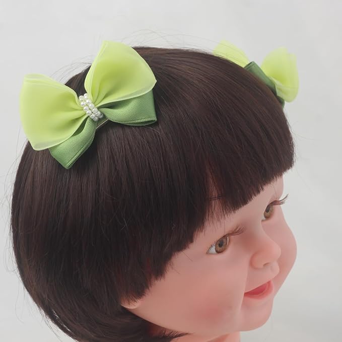 Pearl Green Bow Hair Clips for Little Girl-2 PCS