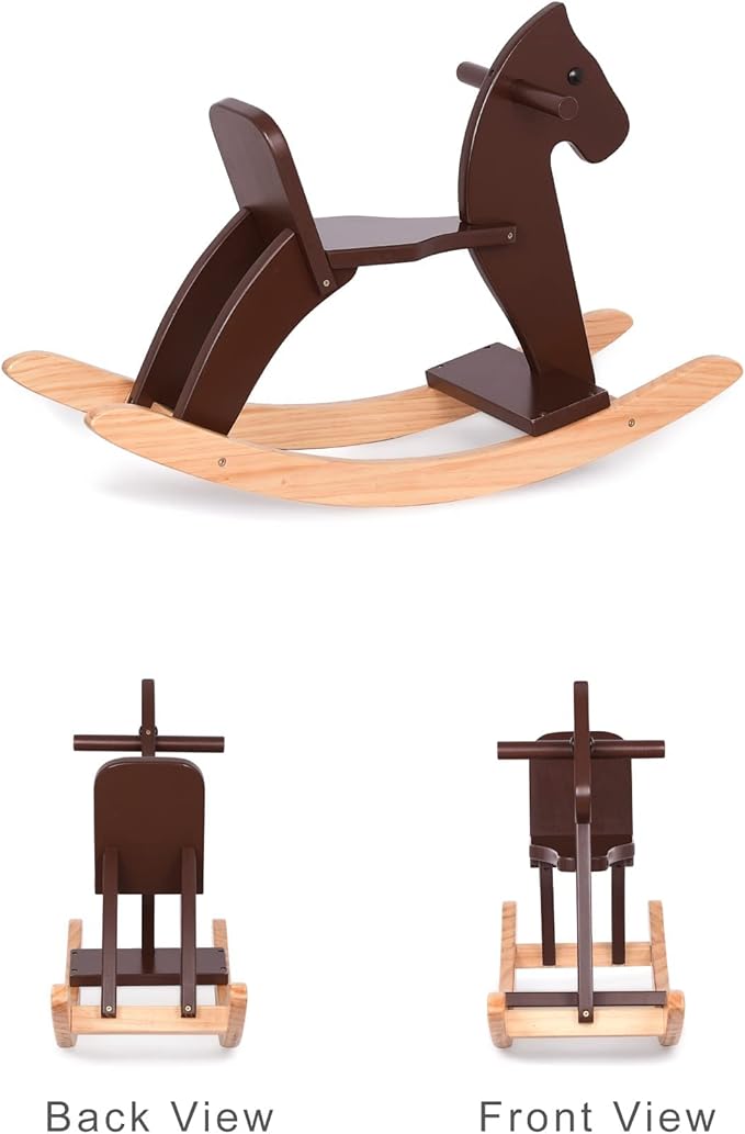 Wooden Rocking Horse Baby Ride On Toy for Toddlers Solid Wood Classic Design with Comfortable Pedal and Safe Backrest Ideal Gift for Kids (Classic, White)