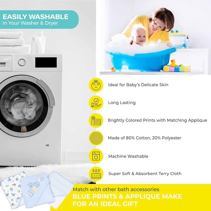 Spasilk Bath Hooded Towels & Washcloths Set for Babies, 23-Piece Gift Set, Blue