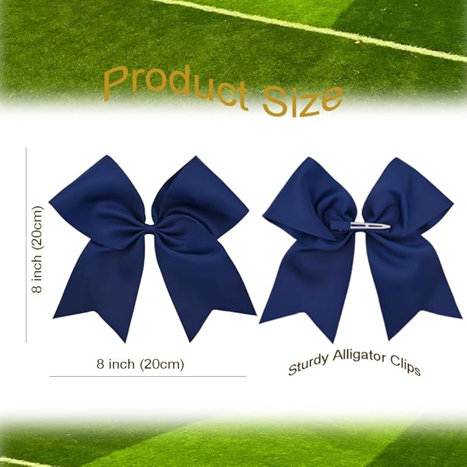 Pack of 2 Navy Jumbo Cheer Bow Hair Clips for School Girls Cheerleader Bows 8'' Dancing Softball Basketball Cheerleading Team Hair Accessories