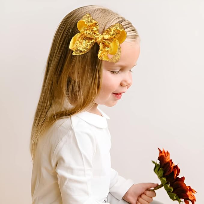 DED 30pcs Sparkly Hair Bows Clips 4 inch Glitter Sequin Bow Alligator Clips Baby Hair Accessories for Baby Girls Children Kids(15 Pair)