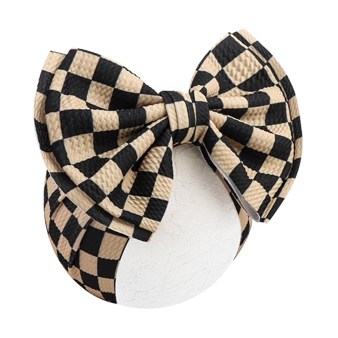 7’’ Checkered Bow for Baby Girl Black Racing Bows Double-Layered Headbands for Newborns Infants Toddlers Girls Hair Accessories