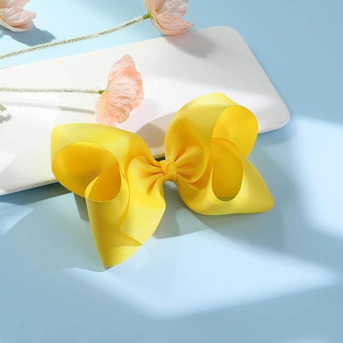 Oaoleer 2PCS 6inch Yellow Layered Grosgrain Ribbon Bow Alligator Clips, Baby Hair Accessories for Girls, Infants, Toddlers, Teens, and Children