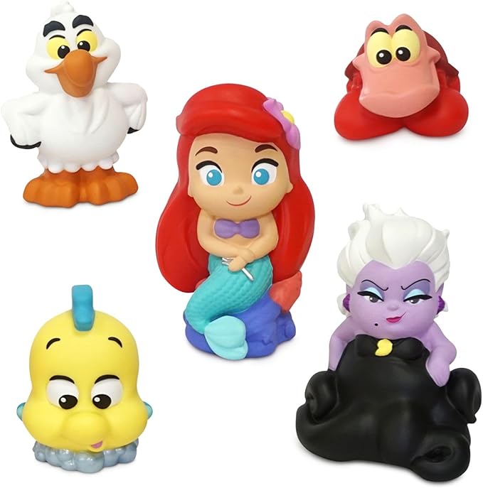 Disney Store Official Little Mermaid Bath Toys Set - Includes 5 Detailed Toys with a Straining Storage Bucket - Bath Time Fun & Water Play Set for Kids
