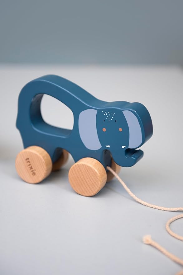 Trixie Mrs. Elephant Pull Along Toy - FSC-Certified Wood - 12m+ - Blue