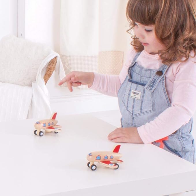 Bigjigs Toys Wooden Pull Back Toy Aeroplanes (2 pk) - Aeroplane Toys for 2 Year Olds +, Ideal Affordable Stocking Fillers & Pocket Money Toys
