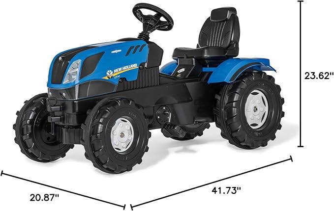 ROLLY TOYS rollyFarmtrac New Holland Tractor 601295 | Pedal Tractor with Motorised Bonnet to Open Seat Adjustment, Whisper Bicycle Tyre Chain Protector/3 Years, Blue, TÜV/GS geprüft