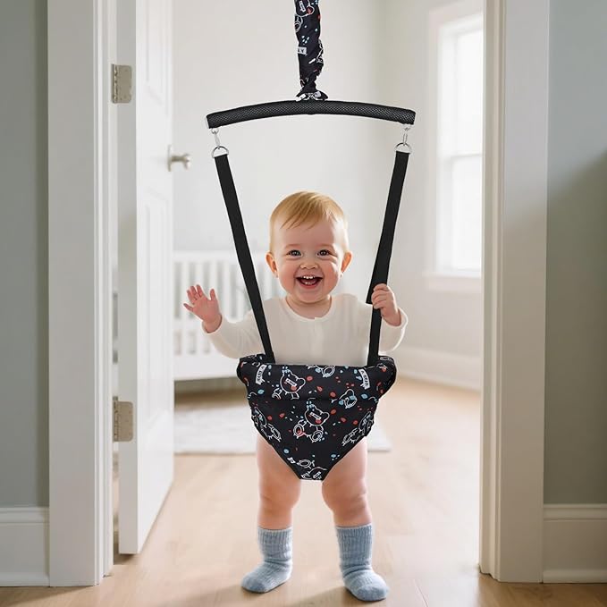 Slevoo Baby Jumper, Baby Doorway Jumper with Door Clamp Adjustable Strap, Fun Activity for 6-12 Months Baby Infant, Quiet Bear
