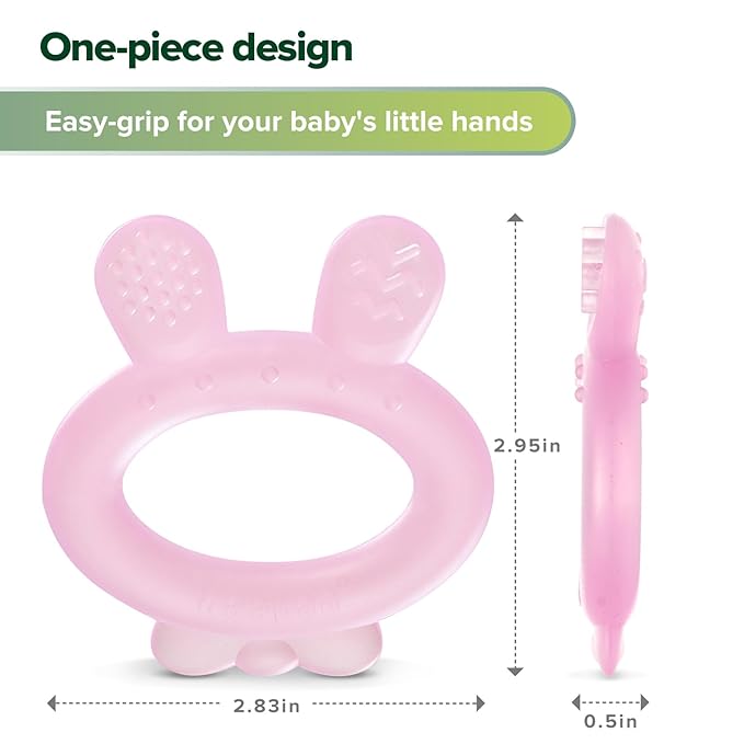Haakaa Silicone Baby Teether - Rabbit Ear Frozen Teething Toy for Babies 3-6 Months- Cold Teething Relief - BPA Free Silicone-Pink