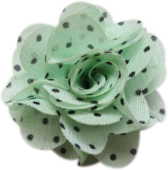 YYCRAFT 30 pcs Chiffon Flower with Dots Prints for Baby Girls Flower Headband Bows DIY Craft,Party Decoration(1.5",Mint Dots)