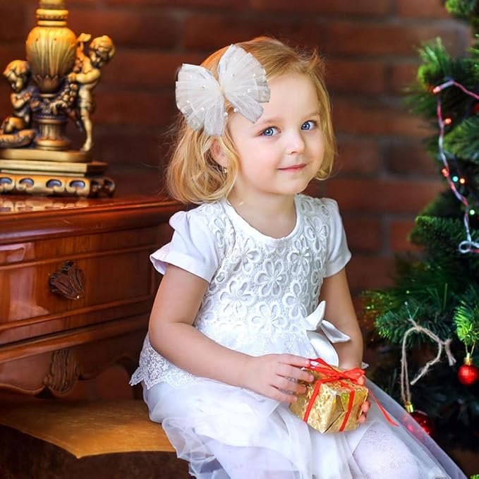 2PCS Pearl Hair Bows Clip for Toddler Girls Ivory Sweet First Communion Baby Hair Clips for Wedding Party Daily Wearing