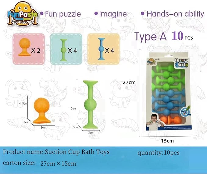 Suction Bath Toys for Preschooler - 10 Pcs Sensory Suction Cup Toys for Kids, Stress Relief Fidget Toys Bathtub Toys for Travel and Bath Time, Perfect for Fine Motor Skills and Creativity