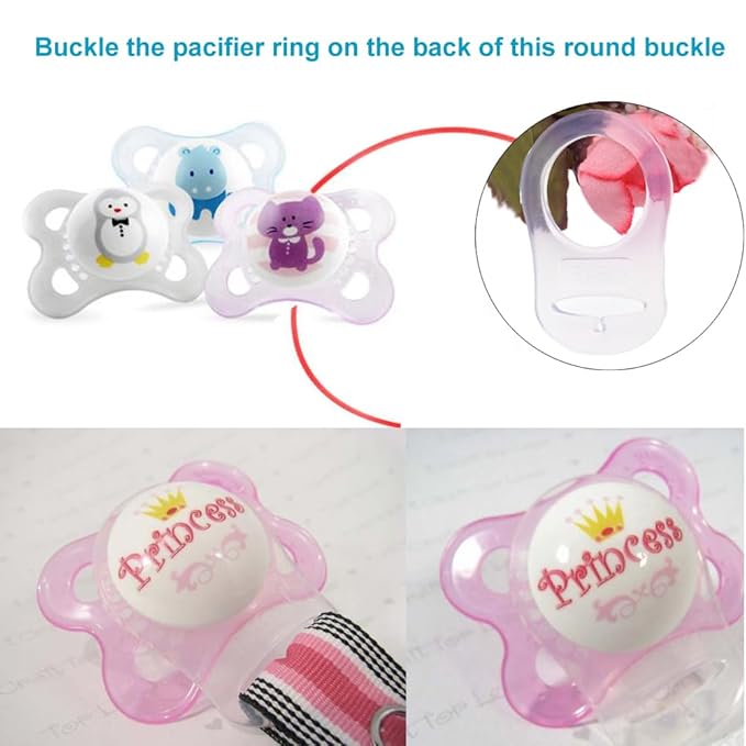 10 Clean Food Grade Transparent Silicone Adapter Rings Holder for Button Style Maam Dummy Baby Pacifier Soother Teething Ribbon Clip