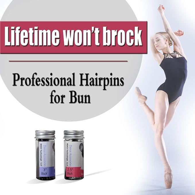 Hairpins for Bun ROCST Bobby Pins Clips for Ballet Woman girl Hairdressing Salon 12pc(2.5 inch Black)
