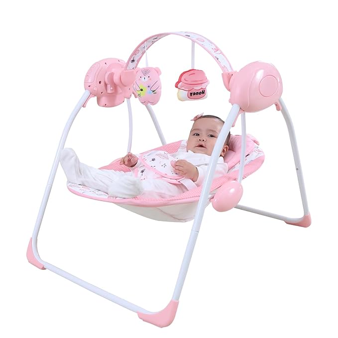 Baby Swing for Baby Girl,Newborn Swing with Music,5 Speed Levels,Timing Setting,Soft Cushion,Pink Foldable Infant Swing for Indoor Outdoor Use 0-9 Months