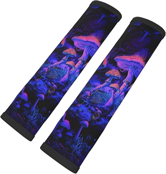 Universal Car Seat Belt Pads Cover Fansty Mushroom Print Seat Belt Shoulder Strap Covers Harness Pad for Car Truck SUV Soft Comfort Seat Belt Cushion Shoulder Pad, Purple