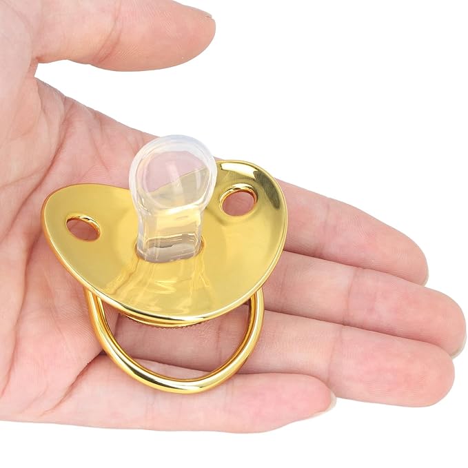 Golden Letter Baby Pacifier with Personalized Bling Design, Clips, Anti-Dust Cover for Newborn Photography, Birthday, Baby Shower
