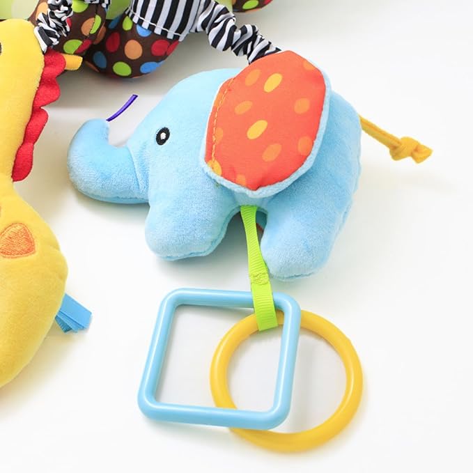 WILLWAY Car Seat Toys, Stroller Toy Baby Spiral Hanging Toys for Sensory Exploration, 0-12 Months Newborn Toys for Car Seat Stroller Crib Bassinet Mobile with Music Box BB Squeaker Rattles