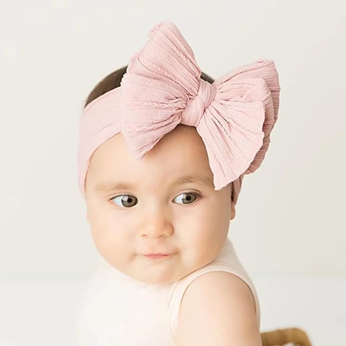 8 Pcs Baby Bows Headbands Soft Nylon Hairbands Super Elastic Headband Hair Accessories For Baby Girls Infant Toddler Essentials (8 Color-Warm, Mid)