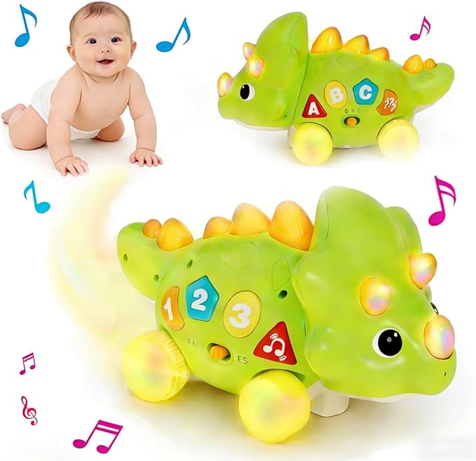 Dinosaur Baby Musical Toys, Dinosaur Tummy Time Toy with Musical for Kids, Early Learning Educational Crawling Toys Gifts for Toddlers Ages 1-3.
